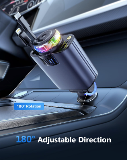 "Starlight Retractable Car Charger with Aromatherapy 5-in-1: Retractable Charger, Diffuser & Starlight Car Companion"