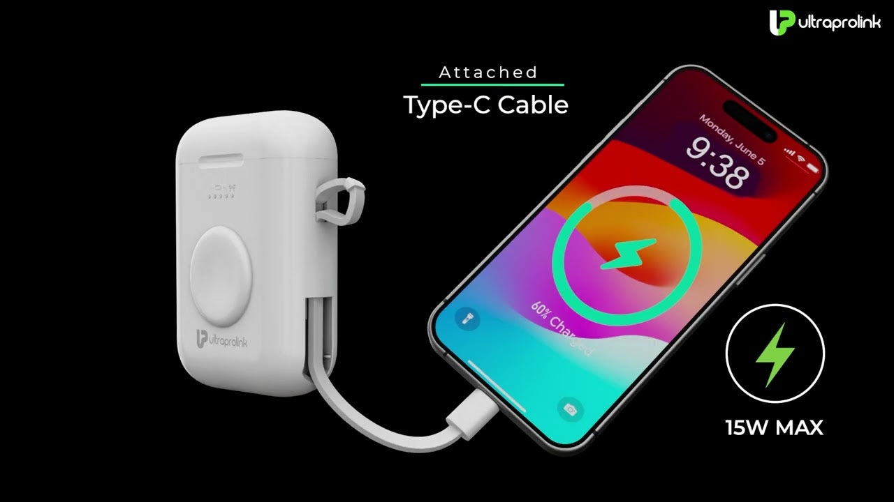 Ultra - Pro - Link Quad Pod 4-in-1 Power-Bank for iPhone - Pods Pro Replacement Case with Wireless Sync 5200 mAh-15W