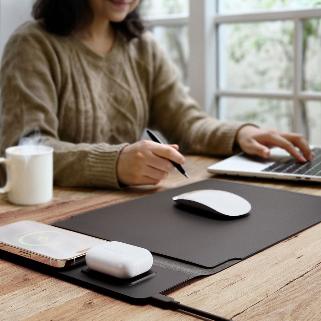 4 in 1 Laptop Sleeve with Wireless Charging Power Sleeve Pro, Slim-Flexible Case, Mousepad, Surface Mat. , Charge 2 Devices at Once USB-C Port, Compatible with MacBook