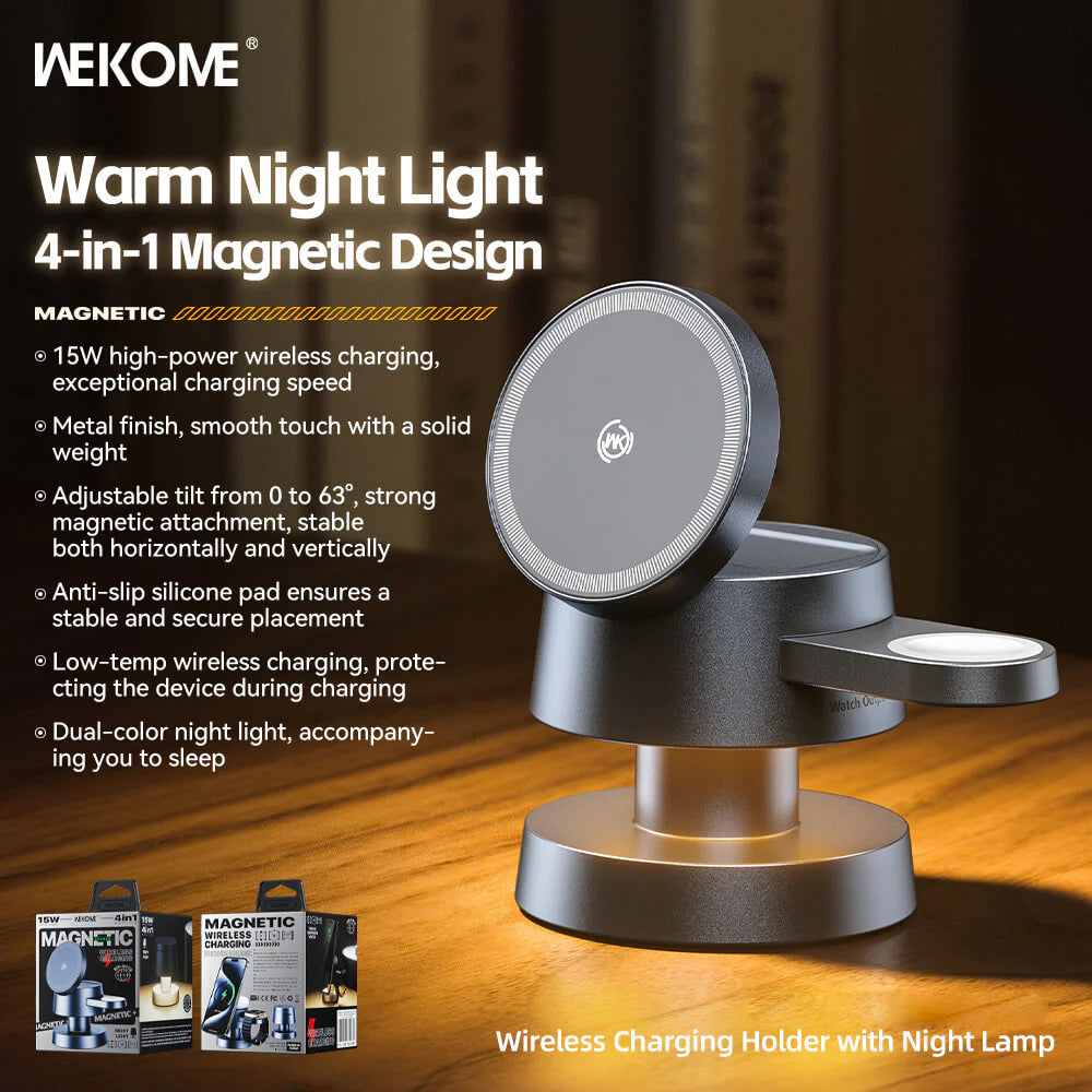 Mushroom Light Charger 4 In 1 Mini Car Magnetic Watch Support Ambient Fast Bracket Lamp Compatible for iPhone 16/15/14/13/12 Series, Along with AirPods, and Apple Watch