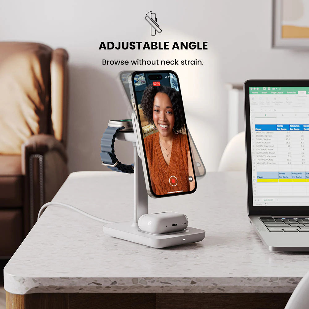Journey MagSafe Compatible 3-in-1 Wireless Charging Stand with Wall Charger