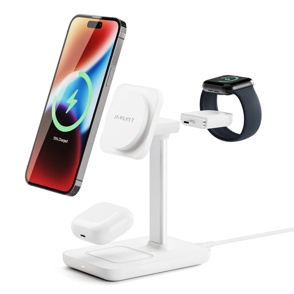 Journey MagSafe Compatible 3-in-1 Wireless Charging Stand with Wall Charger