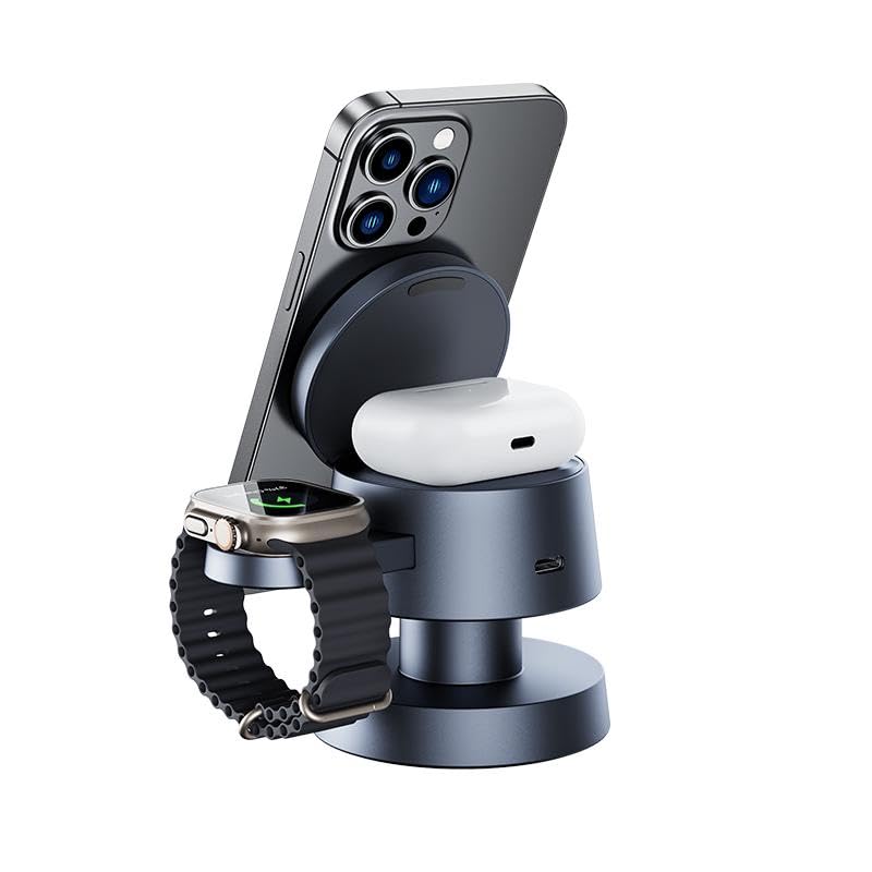 Mushroom Light Charger 4 In 1 Mini Car Magnetic Watch Support Ambient Fast Bracket Lamp Compatible for iPhone 16/15/14/13/12 Series, Along with AirPods, and Apple Watch