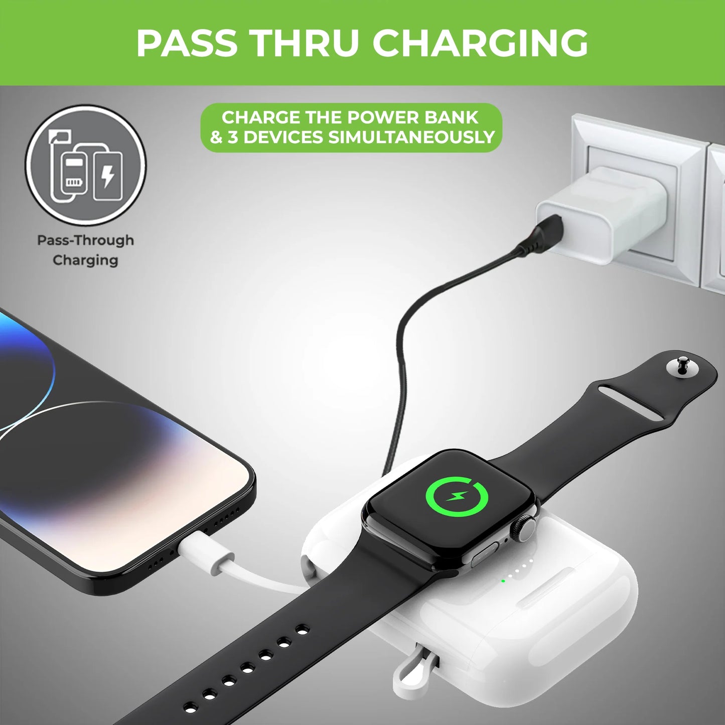 Ultra - Pro - Link Quad Pod 4-in-1 Power-Bank for iPhone - Pods Pro  Replacement Case with Wireless Sync 5200 mAh-15W
