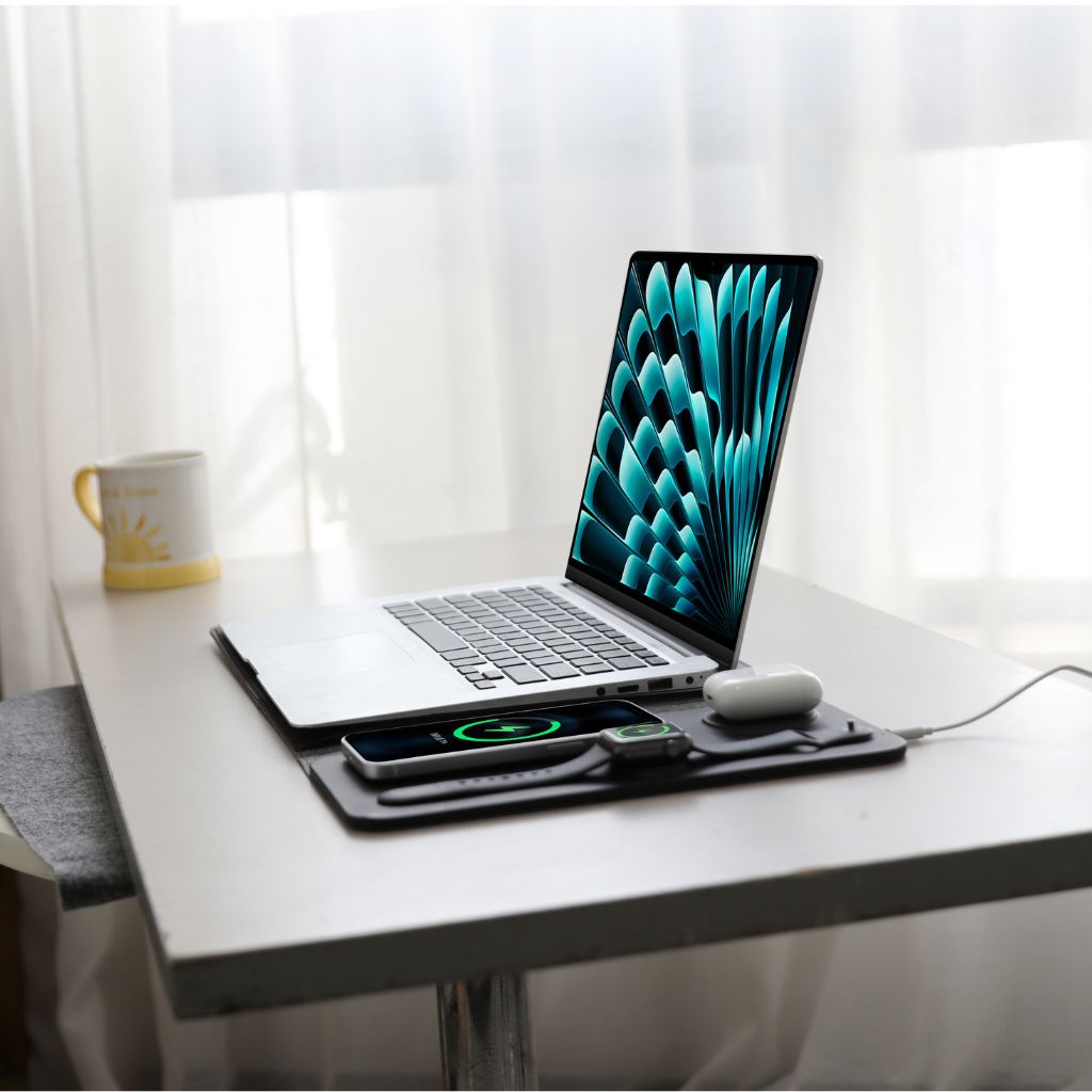 4 in 1 Laptop Sleeve with Wireless Charging Power Sleeve Pro, Slim-Flexible Case, Mousepad, Surface Mat. , Charge 2 Devices at Once USB-C Port, Compatible with MacBook