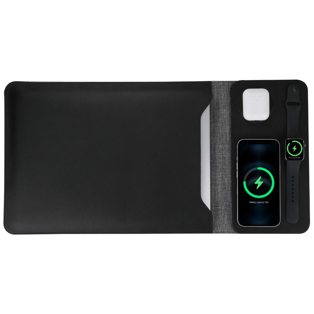 4 in 1 Laptop Sleeve with Wireless Charging Power Sleeve Pro, Slim-Flexible Case, Mousepad, Surface Mat. , Charge 2 Devices at Once USB-C Port, Compatible with MacBook