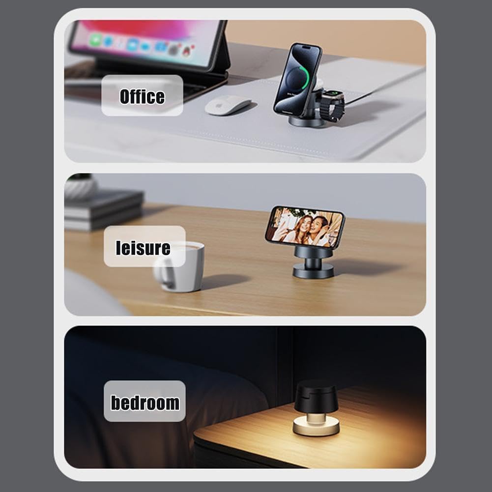 Mushroom Light Charger 4 In 1 Mini Car Magnetic Watch Support Ambient Fast Bracket Lamp Compatible for iPhone 16/15/14/13/12 Series, Along with AirPods, and Apple Watch