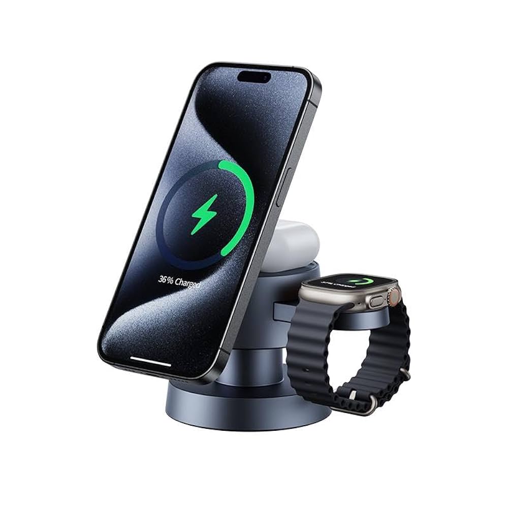 Mushroom Light Charger 4 In 1 Mini Car Magnetic Watch Support Ambient Fast Bracket Lamp Compatible for iPhone 16/15/14/13/12 Series, Along with AirPods, and Apple Watch