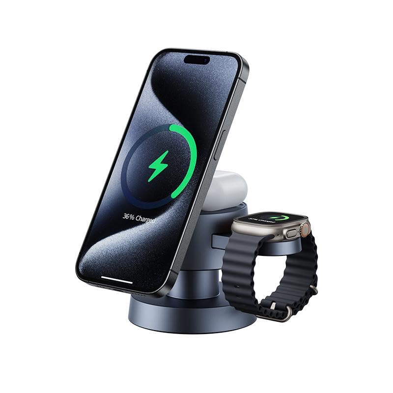 Mushroom Light Charger 4 In 1 Mini Car Magnetic Watch Support Ambient Fast Bracket Lamp Compatible for iPhone 16/15/14/13/12 Series, Along with AirPods, and Apple Watch