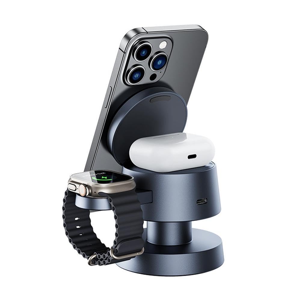 Mushroom Light Charger 4 In 1 Mini Car Magnetic Watch Support Ambient Fast Bracket Lamp Compatible for iPhone 16/15/14/13/12 Series, Along with AirPods, and Apple Watch