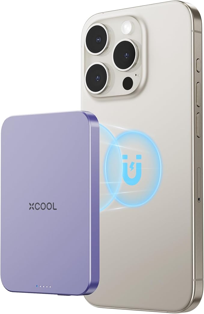 X-Cool Magnetic Phone Charger, 10,000 mAh Ultra-Slim Magnetic Power Bank, Magnetic Portable Charger with USB-C Cable