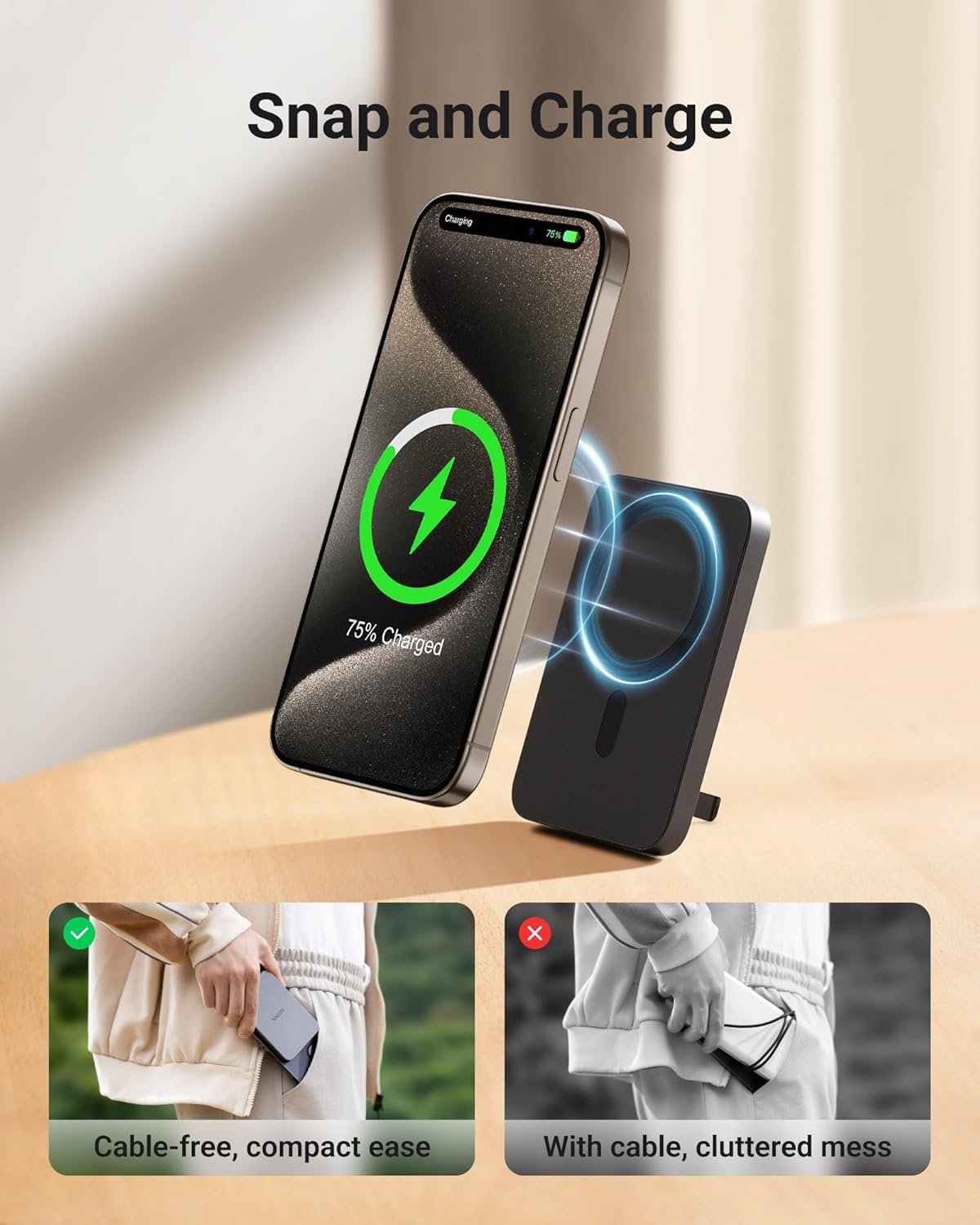 X-Cool Magnetic Phone Charger, 10,000 mAh Ultra-Slim Magnetic Power Bank, Magnetic Portable Charger with USB-C Cable