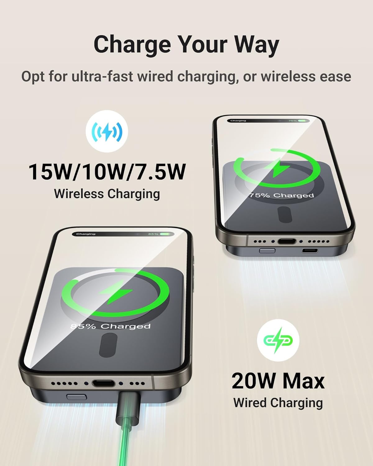 X-Cool Magnetic Phone Charger, 10,000 mAh Ultra-Slim Magnetic Power Bank, Magnetic Portable Charger with USB-C Cable
