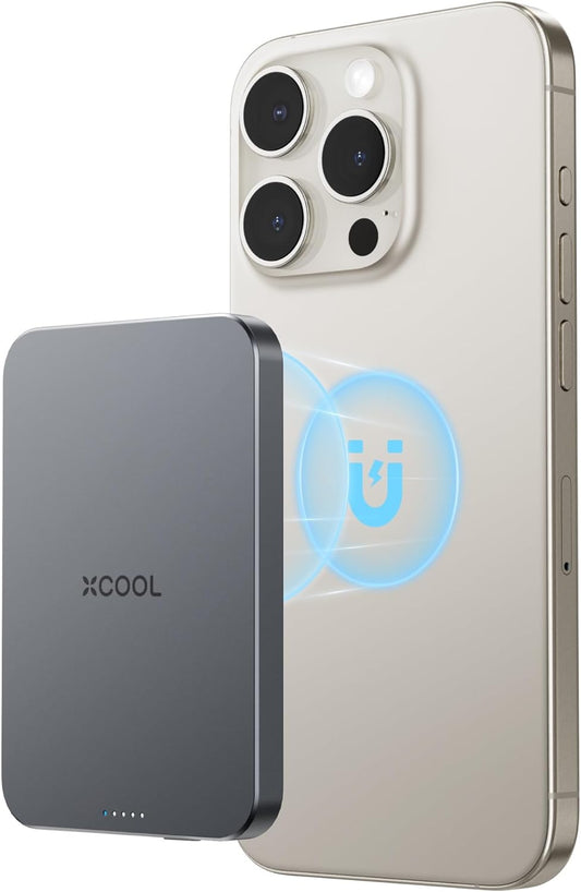 X-Cool Magnetic Phone Charger, 10,000 mAh Ultra-Slim Magnetic Power Bank, Magnetic Portable Charger with USB-C Cable