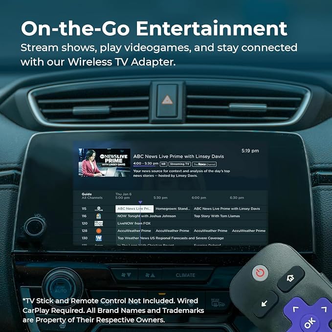 Auto_Sky CarPlay TV Adapter – Convert Any Wired CarPlay to Wireless CarPlay - Plug in a TV Stick to Stream Netflix, YouTube, and More