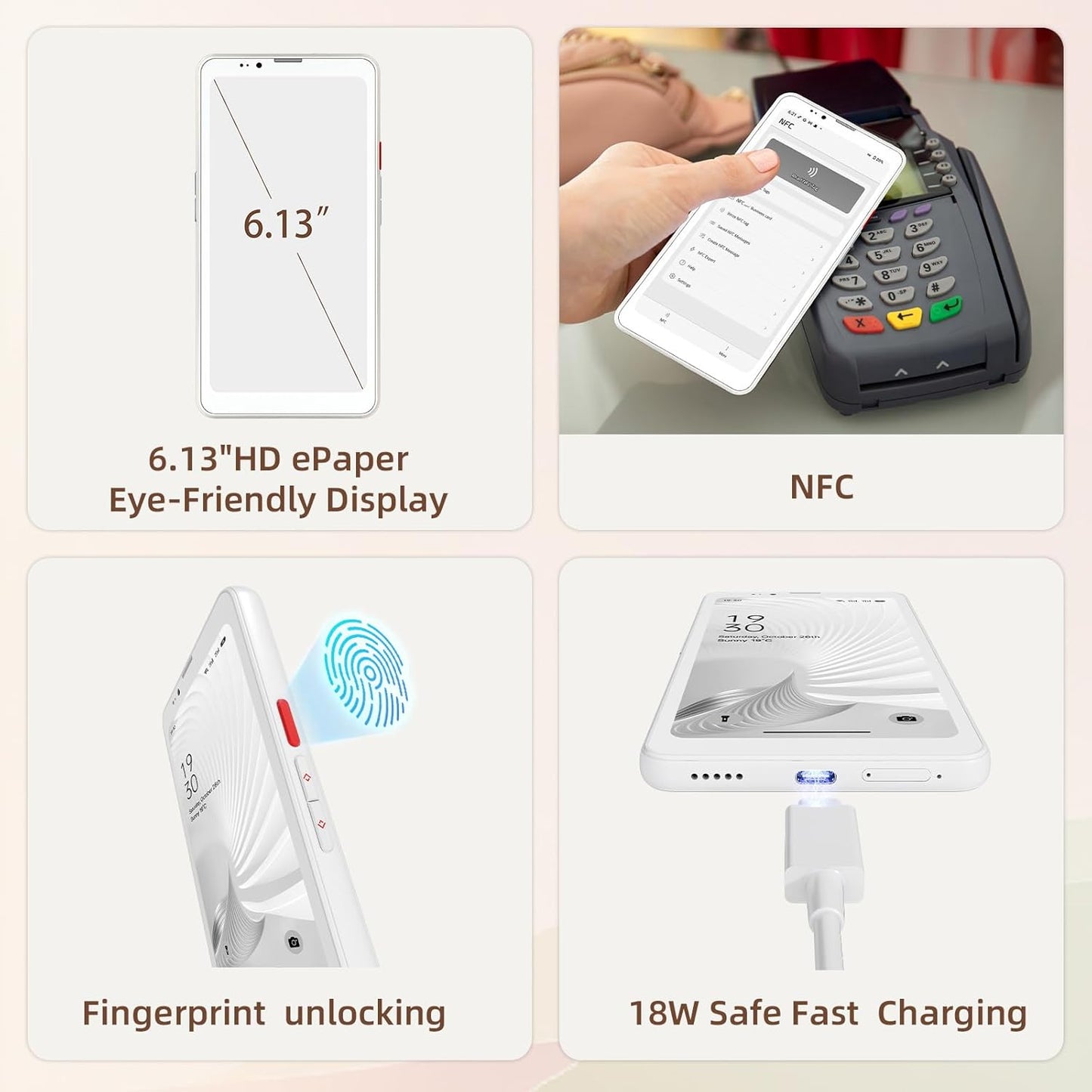 E - INK - Phone Hi-Break Pro 6.13" E-paper Cell Phone 8+256 GB Android 14 OS Smart Phone,5G Dual SIM, GPS