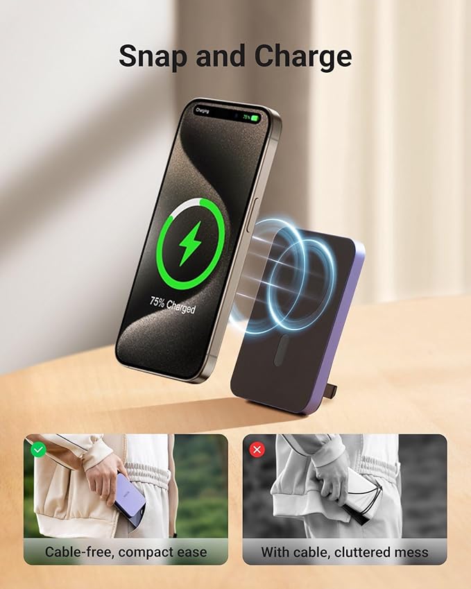 X-Cool Magnetic Phone Charger, 10,000 mAh Ultra-Slim Magnetic Power Bank, Magnetic Portable Charger with USB-C Cable