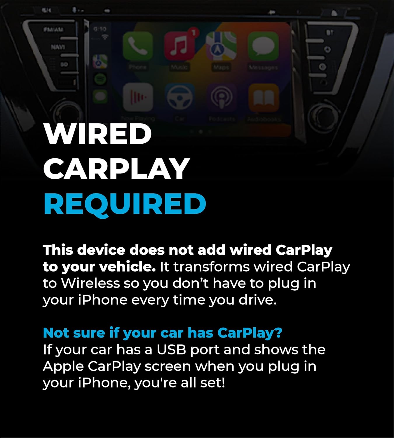 Auto_Sky CarPlay TV Adapter – Convert Any Wired CarPlay to Wireless CarPlay - Plug in a TV Stick to Stream Netflix, YouTube, and More