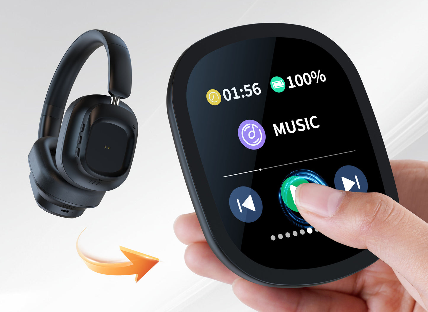 LED Touch Screen Over Ear Headphones with Hybrid Active Noise Cancellation, Detachable Magnetic LCD Touch Screen Controller Foldable Headband, (Black)