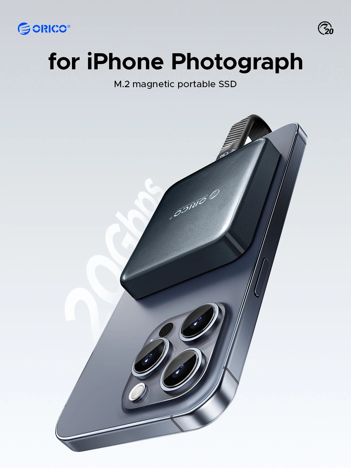 K20Mini ORI-CAO Magnetic External SSD for iPhone 15/16 Pro/Max – 2000MB/s, 4K ProRes HDR Recording & Storage