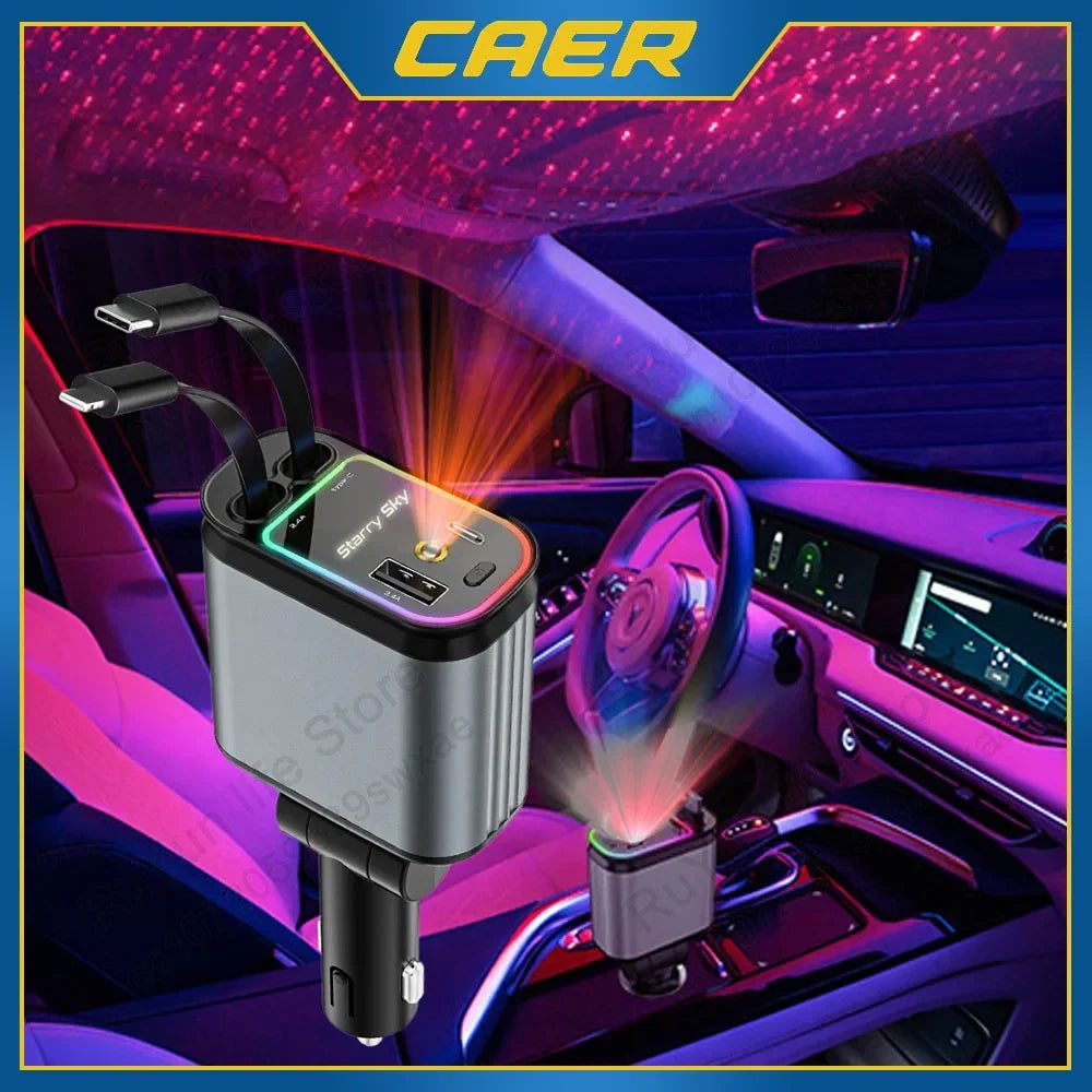 "Starlight Retractable Car Charger with Aromatherapy 5-in-1: Retractable Charger, Diffuser & Starlight Car Companion"