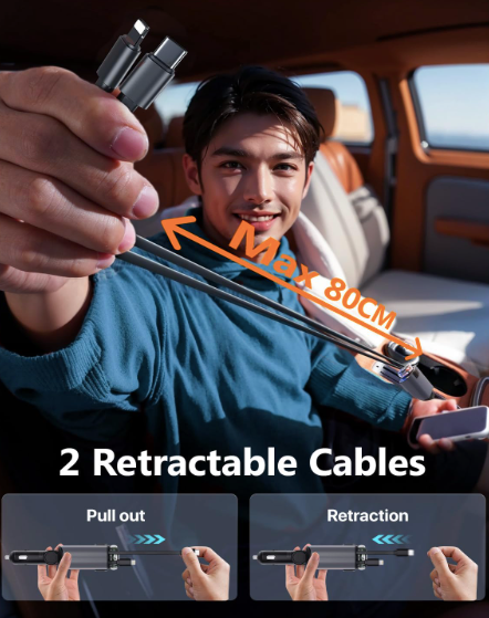 "Starlight Retractable Car Charger with Aromatherapy 5-in-1: Retractable Charger, Diffuser & Starlight Car Companion"