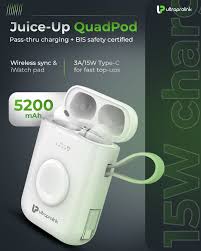 Ultra - Pro - Link Quad Pod 4-in-1 Power-Bank for iPhone - Pods Pro  Replacement Case with Wireless Sync 5200 mAh-15W