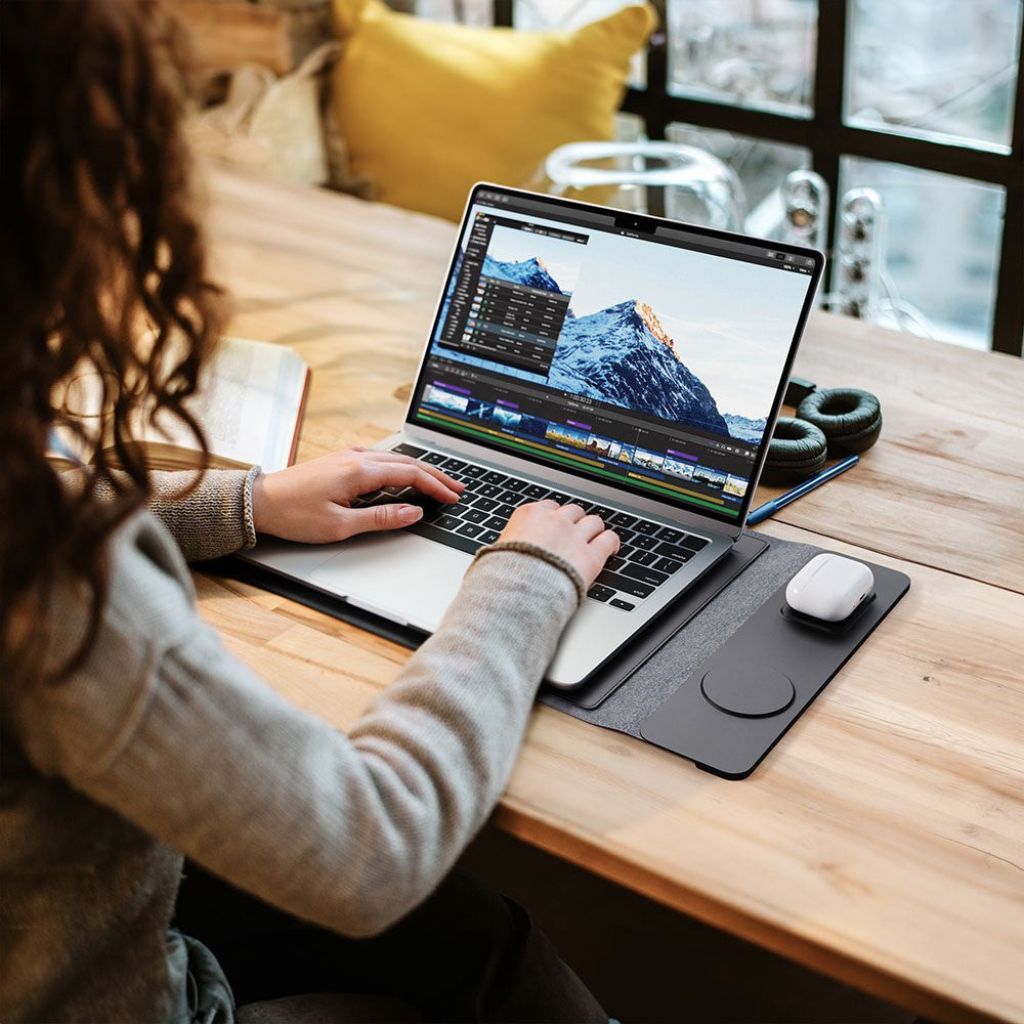 4 in 1 Laptop Sleeve with Wireless Charging Power Sleeve Pro, Slim-Flexible Case, Mousepad, Surface Mat. , Charge 2 Devices at Once USB-C Port, Compatible with MacBook