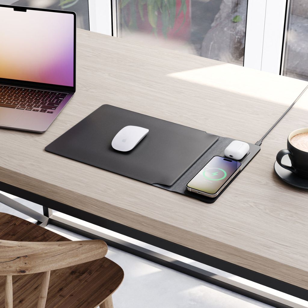 4 in 1 Laptop Sleeve with Wireless Charging Power Sleeve Pro, Slim-Flexible Case, Mousepad, Surface Mat. , Charge 2 Devices at Once USB-C Port, Compatible with MacBook