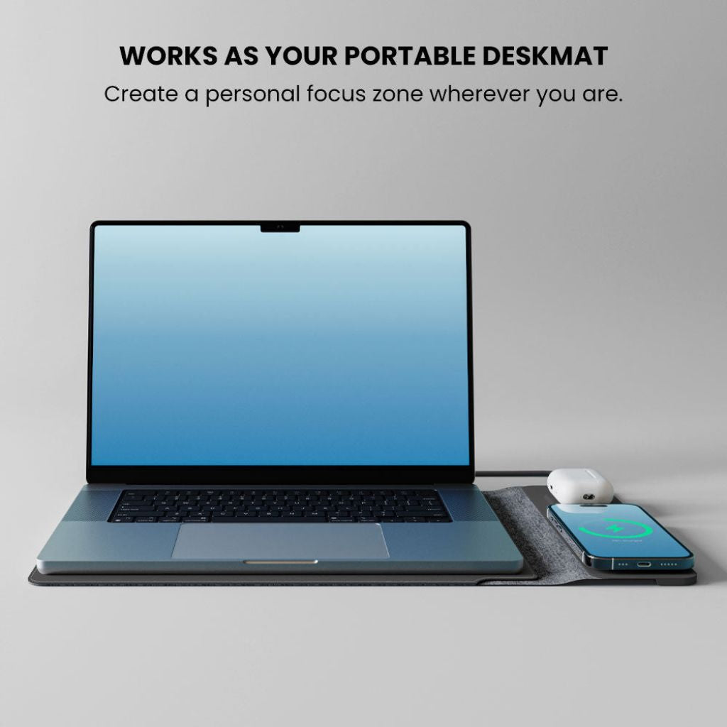 4 in 1 Laptop Sleeve with Wireless Charging Power Sleeve Pro, Slim-Flexible Case, Mousepad, Surface Mat. , Charge 2 Devices at Once USB-C Port, Compatible with MacBook
