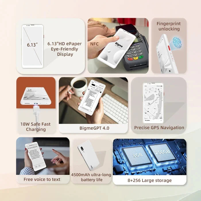 E - INK - Phone Hi-Break Pro 6.13" E-paper Cell Phone 8+256 GB Android 14 OS Smart Phone,5G Dual SIM, GPS